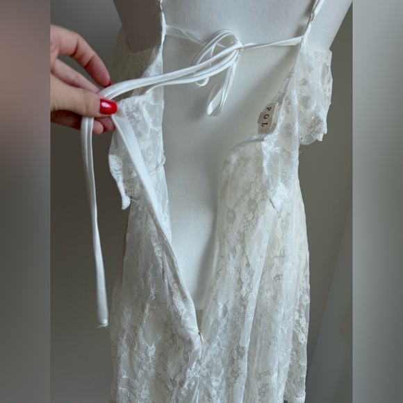 POL Sheer Lace Layering Slip Dress Spaghetti Straps Tiered Skirt - Picture 11 of 15